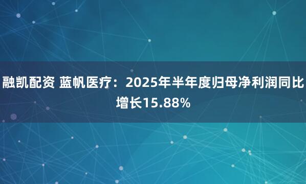 融凯配资 蓝帆医疗：2025年半年度归母净利润同比增长15.88%